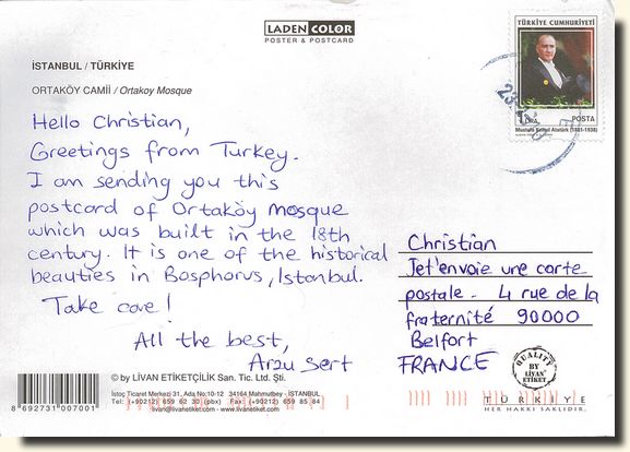 A postcard from Istambul (Arzu Sert) [back of the postcard]