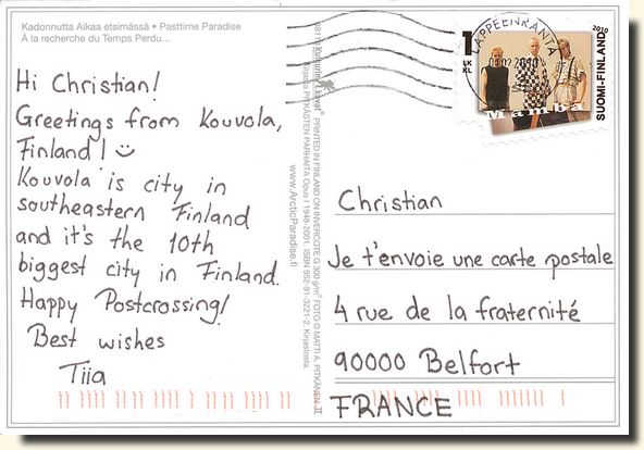 A postcard from Kouvola (Tiia) [back of the postcard]