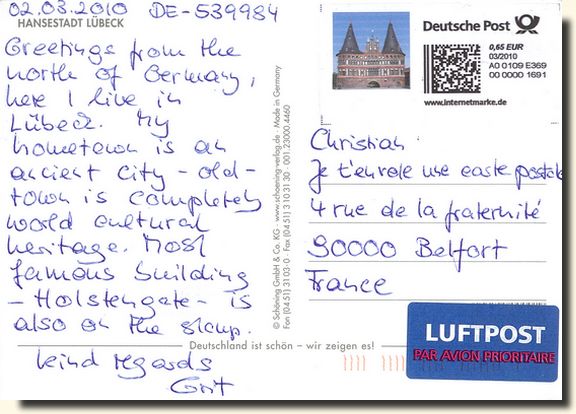 Une carte postale de L�beck (Grit) [back of the postcard]