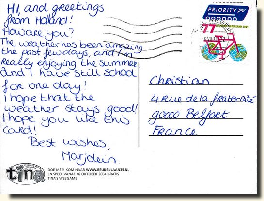 A postcard from Netherlands (Marjolein) [back of the postcard]