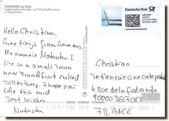 A postcard from Frankfurt (Natascha) [back of the postcard]