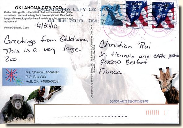 A postcard from Oklahoma City, OK (Sharon) [back of the postcard]