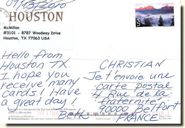 A postcard from Houston (Beth) [back of the postcard]