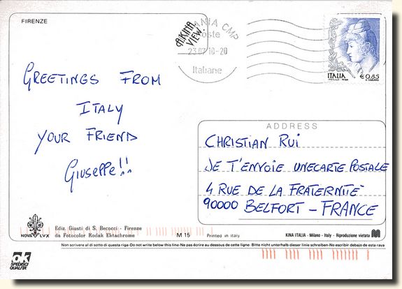 A postcard from Firenze (Giuseppe) [back of the postcard]